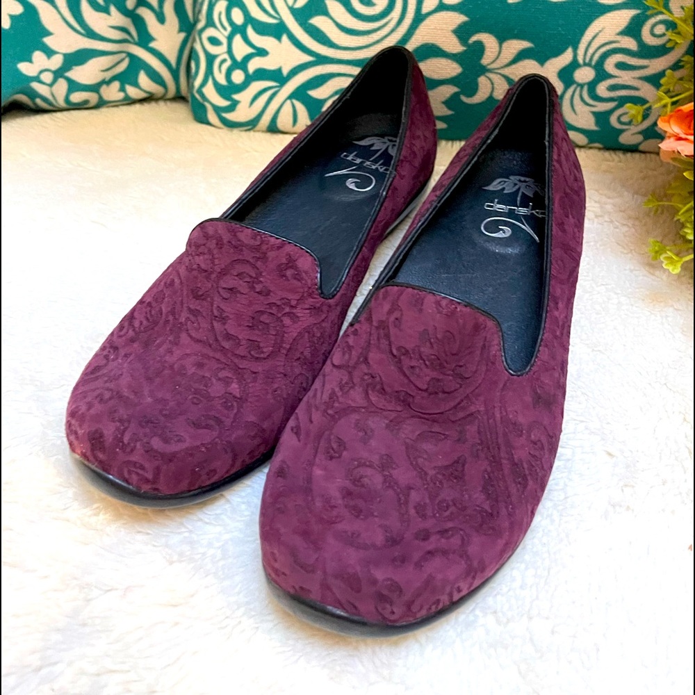 Dansko Olivia Claret Wine Red Floral Paisley Suede Loafer